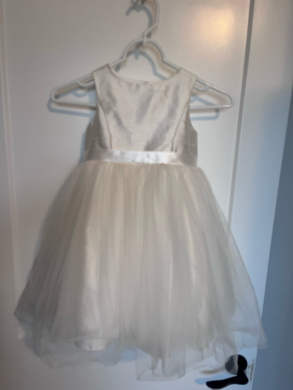 David's Bridal Ivory Satin and Tulle Flower Girl Dress